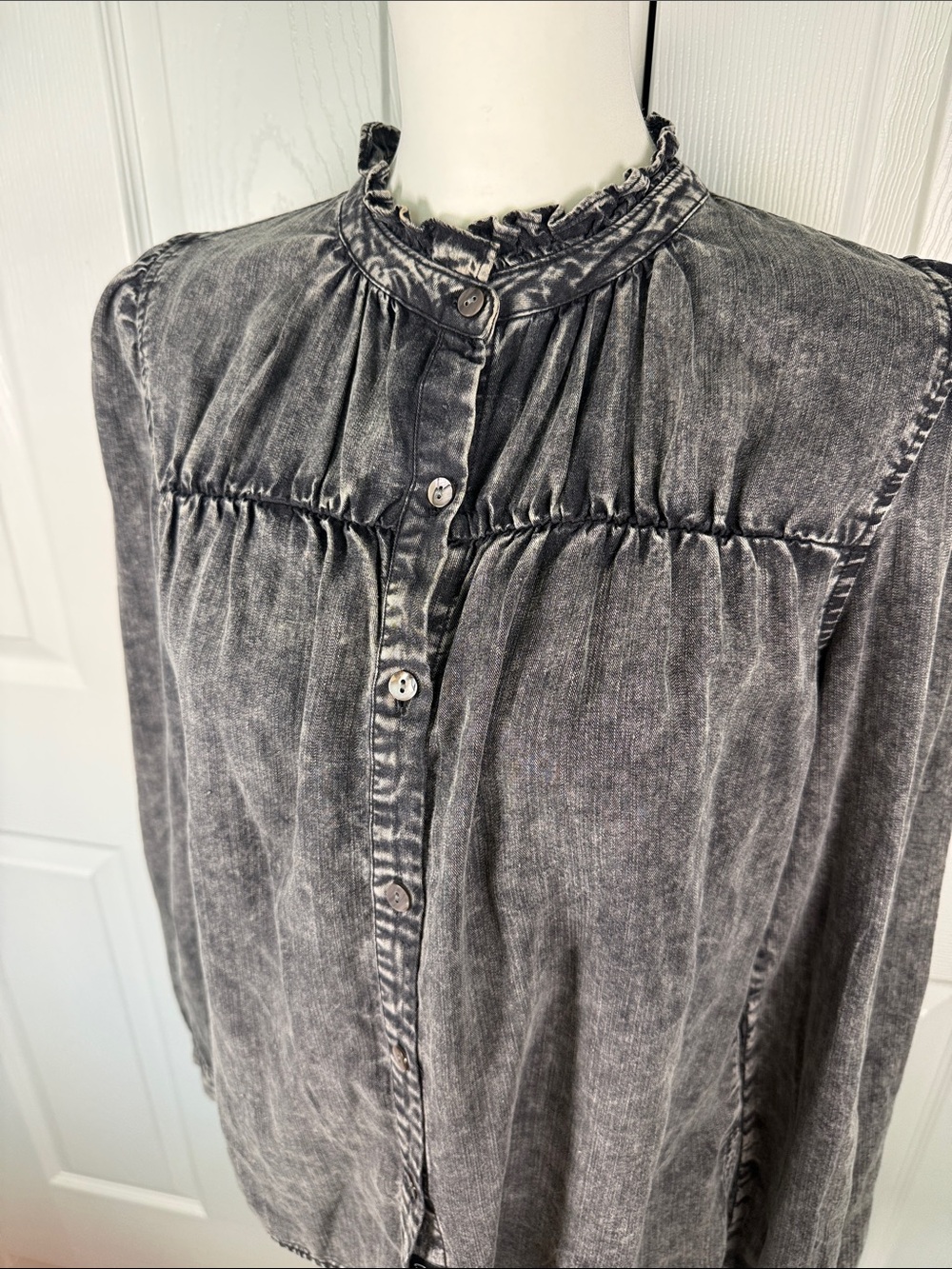Boho Rails Charcoal washed denim Ruffled Blouse - Picture 4 of 12